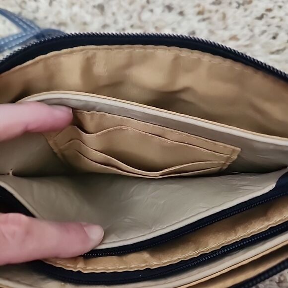 Stone and Co Tan Purse Wallet Adjustable Shoulder Bag Blue Strap - Picture 7 of 10